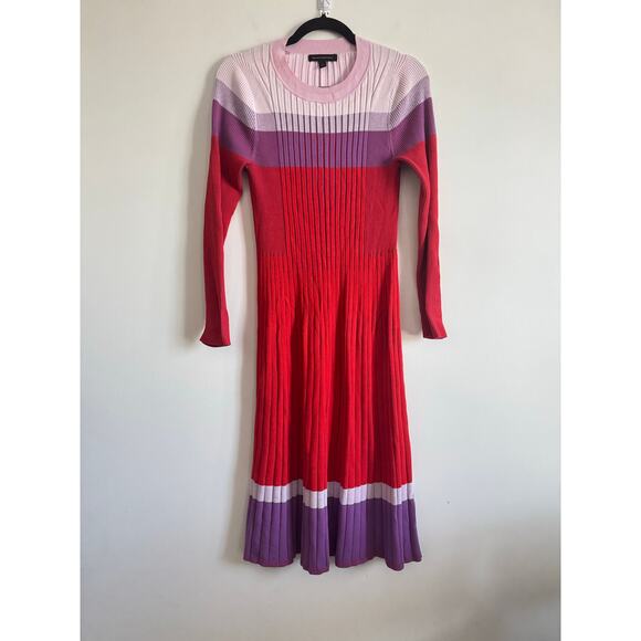 Banana Republic Colorblock Ribbed Knit Sweater Dress Red Pink Purple Size L - Picture 1 of 8